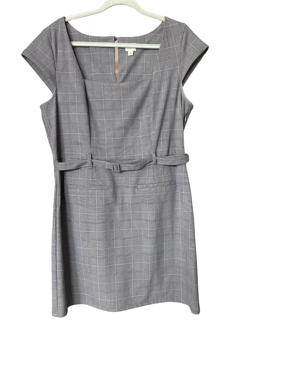 a new day Gray Plaid Cap-Sleeve Sheath Dress with Belt
